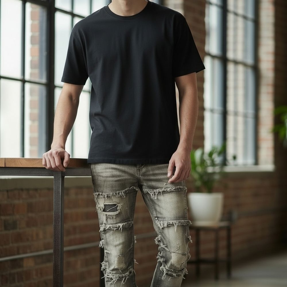 Bezalel Denim Distressed Flared Jeans Gray Washed Ripped Bell Bottom Size 36x34 - Picture 14 of 15